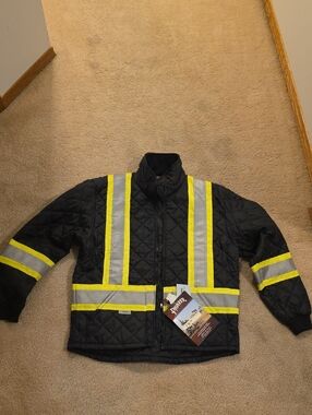 High-Visibility Quilted Safety Jacket - Black with Yellow Reflective Stripes